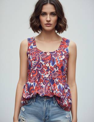 Rust color poly crepe fabric designer printed stylish casual tops for girls 3