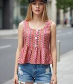 Pink color poly crepe fabric designer printed stylish casual tops for girls