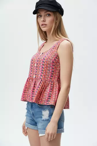 Pink color poly crepe fabric designer printed stylish casual tops for girls