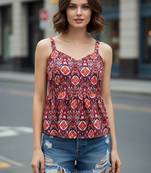 Blue color poly crepe fabric designer printed stylish casual tops for girls