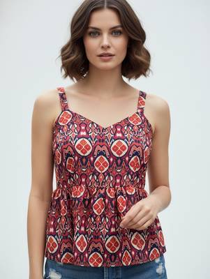 Blue color poly crepe fabric designer printed stylish casual tops for girls 3