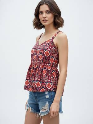 Blue color poly crepe fabric designer printed stylish casual tops for girls 4