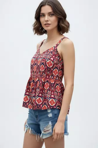 Blue color poly crepe fabric designer printed stylish casual tops for girls