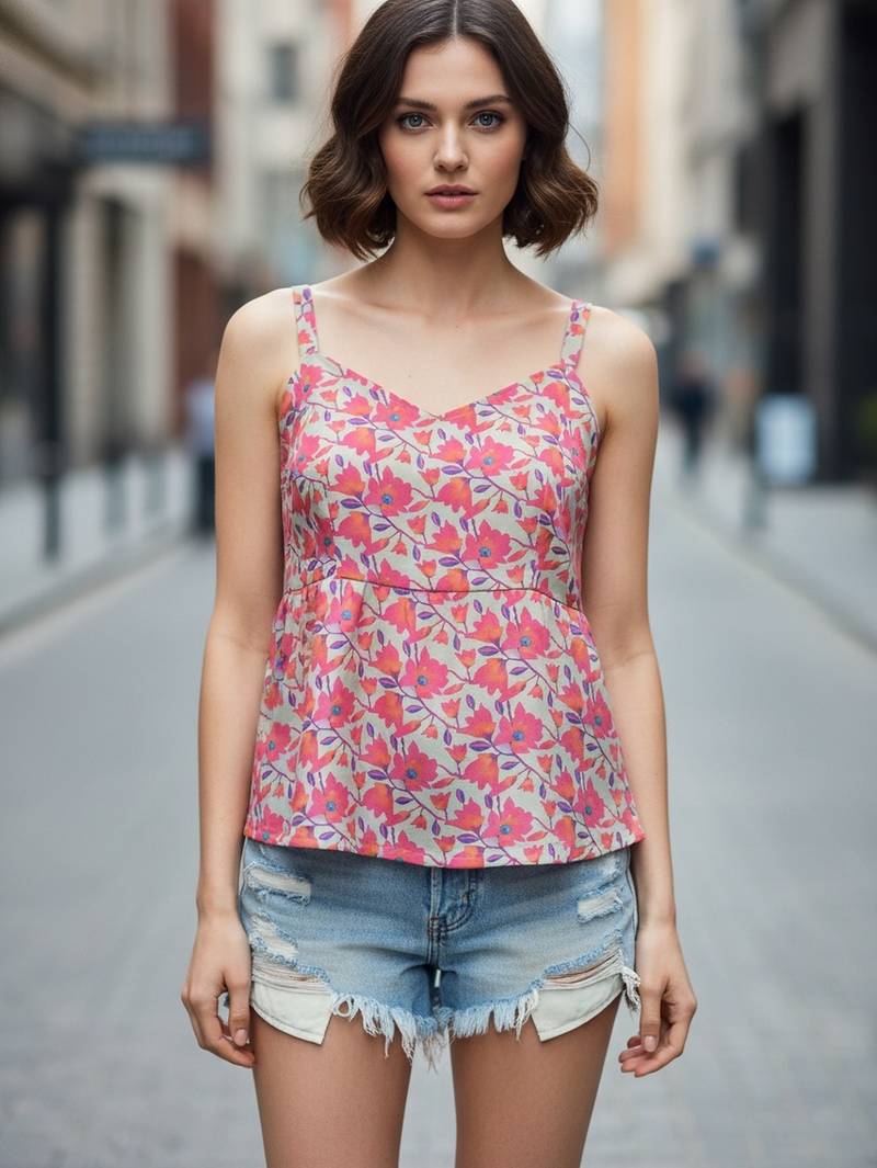 Grey color poly crepe fabric designer printed stylish casual tops for girls