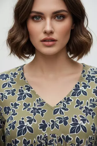Green color poly crepe fabric designer printed stylish casual tops for girls