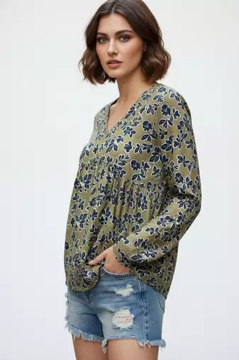 Green color poly crepe fabric designer printed stylish casual tops for girls