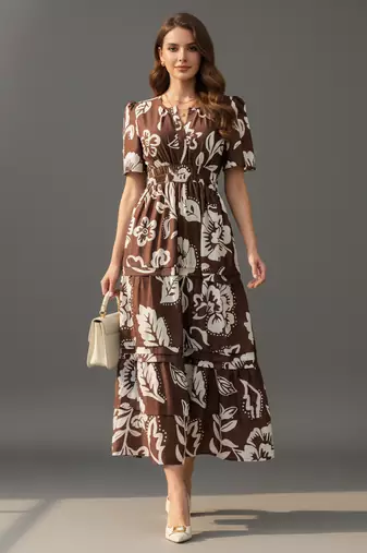 Brown color stylish partywear kurta for fashinova girls ceremonial wear