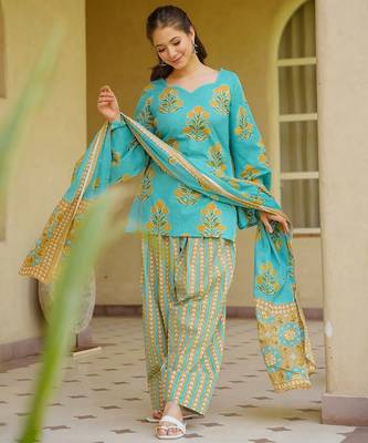 Sea green color cambric cotton fabric elegant readymade suit for trendy girls 1