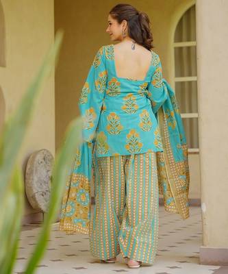 Sea green color cambric cotton fabric elegant readymade suit for trendy girls 2