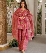 Pink color cambric cotton fabric elegant readymade suit for trendy girls