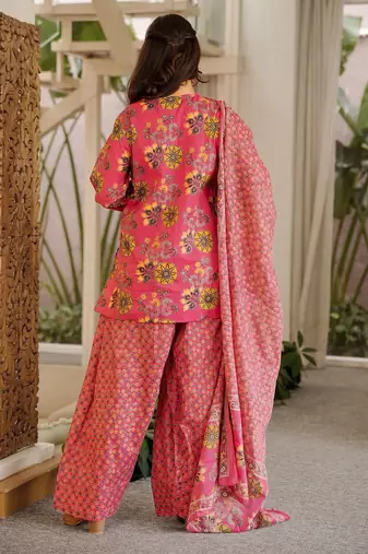 Pink color cambric cotton fabric elegant readymade suit for trendy girls