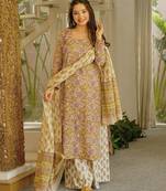 Cream color cambric cotton fabric elegant readymade suit for trendy girls