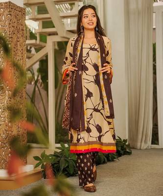 Brown color cambric cotton fabric elegant readymade suit for trendy girls 1