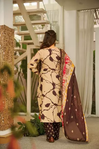 Brown color cambric cotton fabric elegant readymade suit for trendy girls