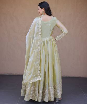 Pista color fendy silk fabric designer embroidered gown with dupatta 2