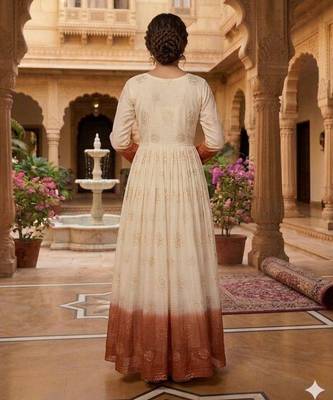 Rust color silver crunchy fabric designer embroidered gown for ethnic party looks 2