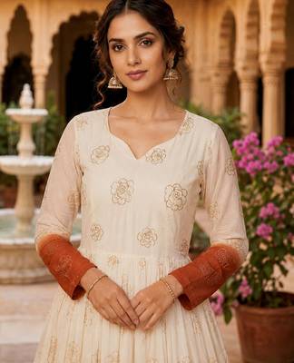Rust color silver crunchy fabric designer embroidered gown for ethnic party looks 3
