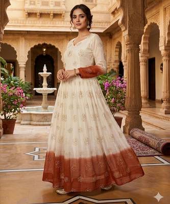Rust color silver crunchy fabric designer embroidered gown for ethnic party looks 4