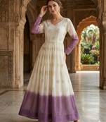 Purple color silver crunchy fabric designer embroidered gown for ethnic party looks
