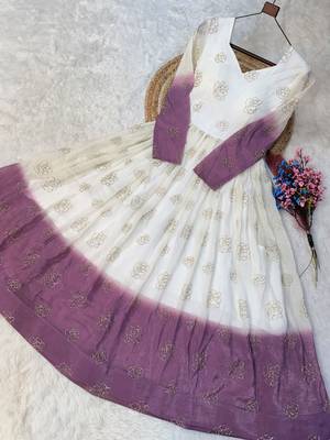 Purple color silver crunchy fabric designer embroidered gown for ethnic party looks 5