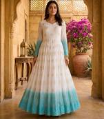 Sky blue color silver crunchy fabric designer embroidered gown for ethnic party looks