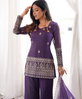 Lavender color crunchy silk fabric designer ceremonial salwar suit for girlie party looks 3