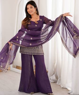 Lavender color crunchy silk fabric designer ceremonial salwar suit for girlie party looks 4