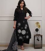 Black color rayon fabric designer ceremonial salwar suit for girlie party looks