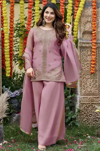 Pink color fendy satin fabric designer ceremonial salwar suit for girlie party looks