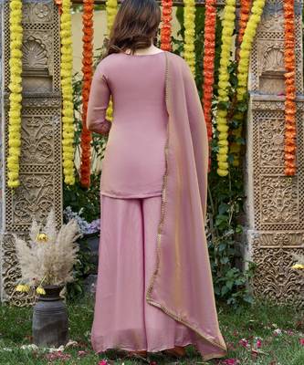 Pink color fendy satin fabric designer ceremonial salwar suit for girlie party looks 2