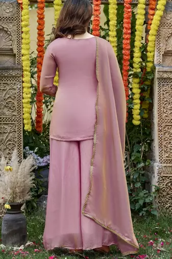 Pink color fendy satin fabric designer ceremonial salwar suit for girlie party looks