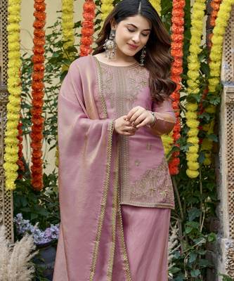Pink color fendy satin fabric designer ceremonial salwar suit for girlie party looks 3