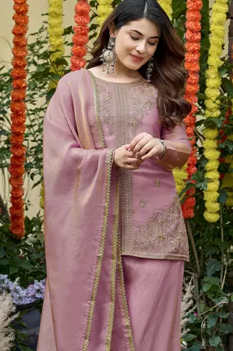 Pink color fendy satin fabric designer ceremonial salwar suit for girlie party looks