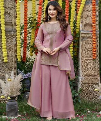 Pink color fendy satin fabric designer ceremonial salwar suit for girlie party looks 4