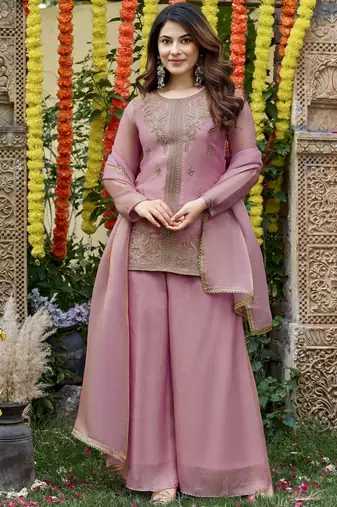 Pink color fendy satin fabric designer ceremonial salwar suit for girlie party looks