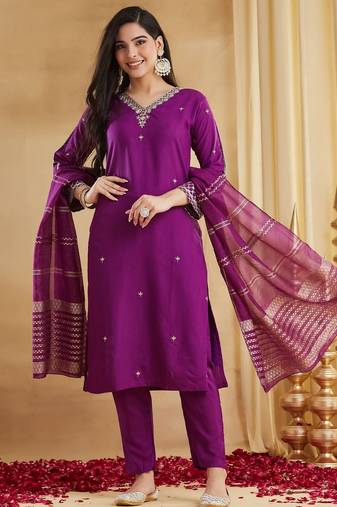 Purple color viscose rayon fabric designer ceremonial salwar suit for girlie party looks