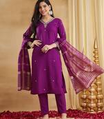 Purple color viscose rayon fabric designer ceremonial salwar suit for girlie party looks
