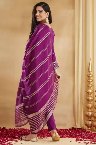 Purple color viscose rayon fabric designer ceremonial salwar suit for girlie party looks