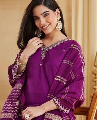 Purple color viscose rayon fabric designer ceremonial salwar suit for girlie party looks 3