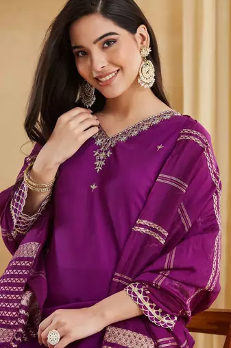Purple color viscose rayon fabric designer ceremonial salwar suit for girlie party looks