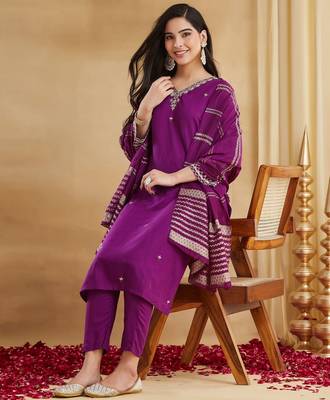 Purple color viscose rayon fabric designer ceremonial salwar suit for girlie party looks 4