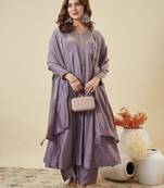 Grey color vichitra silk fabric designer ceremonial salwar suit for girlie party looks