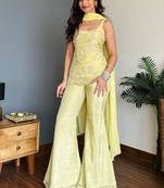 Yellow color faux georgette fabric designer ceremonial salwar suit for girlie party looks