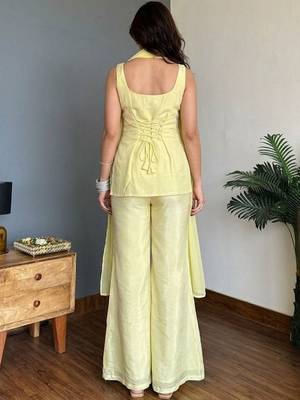 Yellow color faux georgette fabric designer ceremonial salwar suit for girlie party looks 2