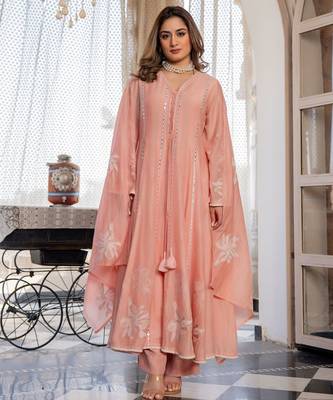 Pink color chanderi fabric designer ceremonial salwar suit for girlie party looks 1
