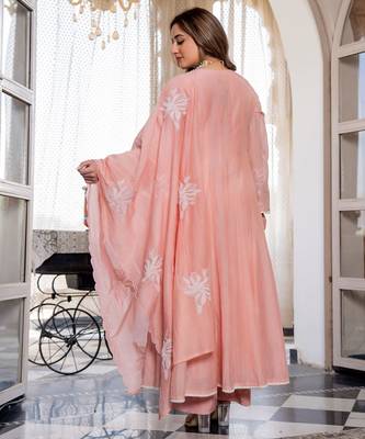 Pink color chanderi fabric designer ceremonial salwar suit for girlie party looks 2