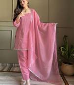 Pink color crunchy silk fabric designer ceremonial salwar suit for girlie party looks