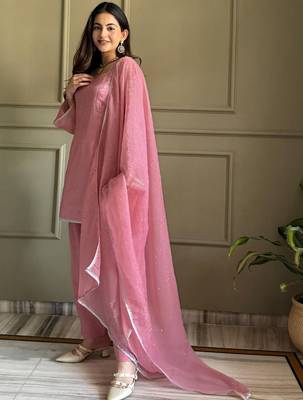 Pink color crunchy silk fabric designer ceremonial salwar suit for girlie party looks 4