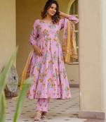 Pink color designer cotton silk fabric designer printed readymade suit