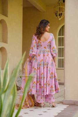 Pink color designer cotton silk fabric designer printed readymade suit 2